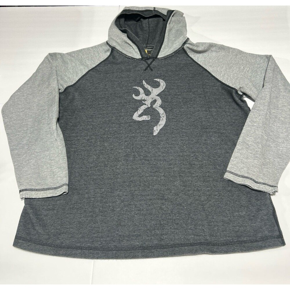 Browning Men's XL Gray Graphic Hoodie - Deer Tracks & Logo